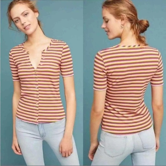 Maeve by Anthropologie Ribbed Striped Button Up Blouse Top Women’s size Medium - Picture 2 of 8